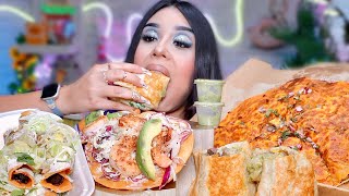 MEXICAN FOOD MUKBANG Eating birria pizza burritos flautas tostada de camaron [upl. by Viola]