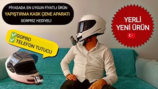 Kask Çene Yapıştırıcılı Telefon ve Aksiyon Kamera GO PRO Tutucu knmaster [upl. by Tnomyar]