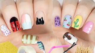 10 Easy Nail Art Designs Using HOUSEHOLD ITEMS [upl. by Gnas]