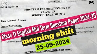 class 11 english mid term Question paper 202425  25092024  english paper solution 2024 class 11 [upl. by Beverie]