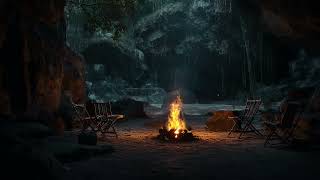 Hiding from Rain and Thunderstorm in Cave Fireplace Sounds for 48 hoursSleep Study Relax [upl. by Marceau]