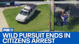 Police Chase LAPD in pursuit of allegedly stolen vehicle [upl. by Aiuqram]