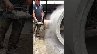 Drilling process of cement concrete pipes with water mill drill [upl. by Hgieliak]