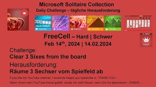 Solitaire Daily Challenges  FreeCell  Hard  Feb 14th 2024 [upl. by Sik185]