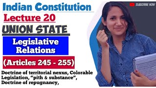 Indian Constitution L20  Legislative relations between Union amp State  Article 245 to 255 [upl. by Blaise]