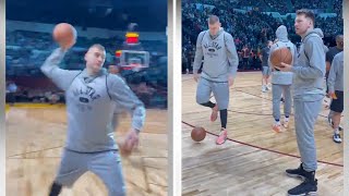 Nikola Jokic showing his football skills and throws the ball to Luka [upl. by Yorker]