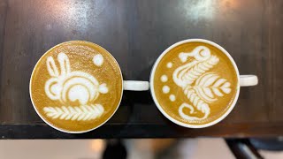 Barista training  latte art practice  how to pour latte art  latte art for beginners  coffee [upl. by Elliven386]