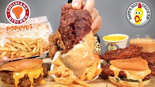 MUKBANG EATING Popeyes Chicken amp Fries Daves Hot Chicken Burgers amp FRIED Tenders Cheese amp Donuts [upl. by Sierra]