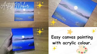 Easy canvas painting with acrylic colour Bangla [upl. by Suilmann335]