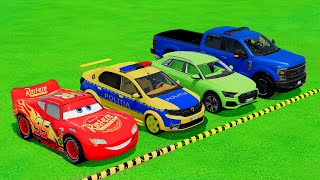 TRANSPORTING PIXAR CARS amp FRUITS WITH COLORED amp JOHN DEERE vs CLAAS vs TRACTORS  BeamNGdrive [upl. by Ayotac132]