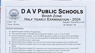 DAV Class 7 SST Half Yearly Question paper 20242025 DAV class 7 Social Science question Paper [upl. by Hamimej883]