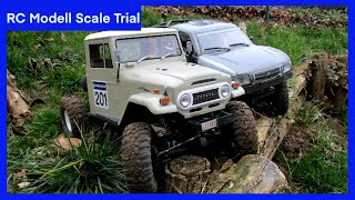 Axial SCX10 Toyota Landcruiser BJ45 amp RC Scale Modell Honcho beim Scale Trial im steinigen Parcour [upl. by Warton]