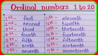 ordinal numbers 1 to 20 ordinal numbers in english 1 to 20 ordinal numbers ordinal numbers spelli [upl. by Marmawke]