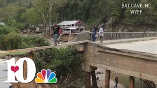 Drone Video Floods wipe out homes amp bridge in Bat Cave Asheville River Arts District devastated [upl. by Lede]