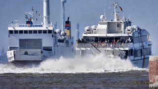 Emden Borkum Fähren Katamaran NORDLICHT II amp RoRo Fähre OSTFRIESLAND AG EMS island ferries meeting [upl. by Nnaeitak]