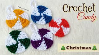 DIY crochet Christmas candy Crochet Christmas Peppermint Candy Ornament [upl. by Ettenor]