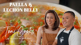 Toni Cooks with chefrvmanabat  Paella amp Lechon Belly [upl. by Chrissa]