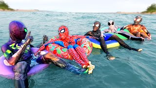 SpiderMan Party On The Beach  PRO 5 SUPERHERO BATTLE CAMP [upl. by Amorita526]