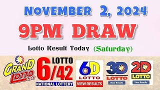 Lotto Result Today 9pm draw November 2 2024 655 642 6D Swertres Ez2 PCSO [upl. by Toney]