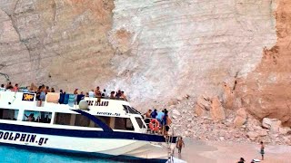 Massive Cliff Collapse on Navagio Beach 13 September 2018 [upl. by Anyzratak]