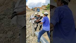 Manual installation process of highway guardrail [upl. by Flaherty]