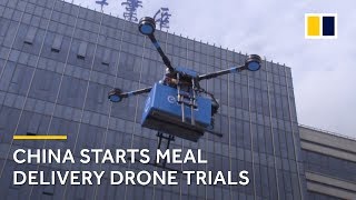 Meal delivery drone trials begin in Shanghai China [upl. by Nichol]