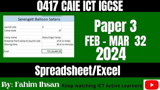 IGCSE ICT 0417  P31  2024  Feb  Mar  Spreadsheet [upl. by Omle]