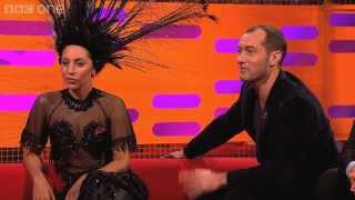 Jude Law tries to avoid getting hit by Lady Gagas hat  The Graham Norton Show Episode 5  BBC [upl. by Nnaecyoj]