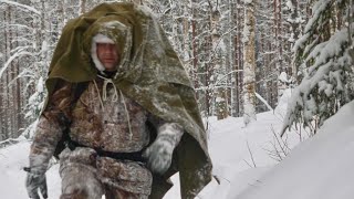 Extreme Winter Survival Camping  Bushcraft Shelter  Lavvu Poncho [upl. by Ertsevlis]