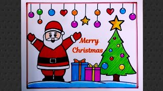 Santa Claus Easy Drawing Christmas Drawing Very Easy For Beginners Merry Christmas Drawing [upl. by Eachern]