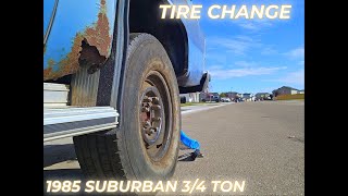 Tire change on a 1985 34 ton suburban [upl. by Ytsrik494]