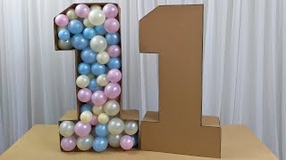 Como Fazer Número 1 de Papelão Grande 3D Para Decoração de Festa Numero 1 Para Balões Molde [upl. by Nnaassilem]