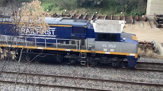 RARE SIGHT VL352 PHC002 and PHC001 come to a stop 🛑 at Chullora Enfield Yard Crossing trains [upl. by Ayidan]