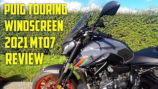 Review and walkaround of the Puig New Generation touring windscreen for the Yamaha MT07 2021 [upl. by Yauqram858]