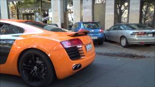 Orange Audi R8 vs Fiat Punto Uneven RevBattle Loud Sounds [upl. by Cindra]