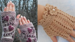 TOP 50 MOST LIKELY EASY TRENDY CROCHET FINGERLESS GLOVES PATTERNS DIY PROJECTS [upl. by Houser]