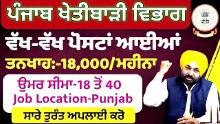 ਪੰਜਾਬ ਖੇਤੀਬਾੜੀ🌾ਵਿਭਾਗ ਵਿੱਚ ਵੱਡੀ ਭਰਤੀ 2024📢 Punjab Agriculture Vacancy💯 Full Details agriculture 5k [upl. by Ajan]