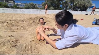 Reflexology Project Ep 1 Preview Alena Tickles Dasha Buried in the Sand Feet Tickling in Public [upl. by Artema158]