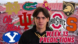 WEEK 13 COLLEGE FOOTBALL PREDICTIONS [upl. by Tutto]