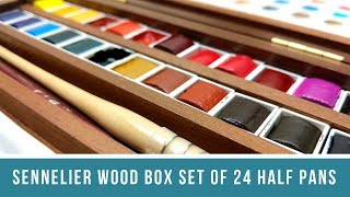 Sennelier Watercolor Wood Box Set of 24 Half Pans  Unboxing Color Palette and Modifications [upl. by Fernyak438]