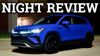 2022 VW Taos Night Review amp Drive  Adaptive Lights Ambient Lights and More [upl. by Nani705]