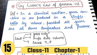 Gay Lussacs law of gaseous volume Class11 chapter 1 somebasicconceptofchemistry class11 [upl. by Llerrom]