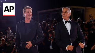 George Clooney Brad Pitt premiere Wolfs at Venice Film Festival [upl. by Ainitsirk]