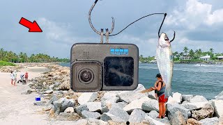 Tied Bait to My GoPro and Dropped It Off a Crazy Jetty Saw Something Wild [upl. by Tevis]