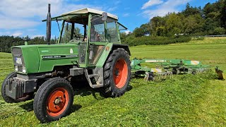 Fendt Farmer 308 LS Turbomatik mit Stoll R 1405 S beim Gras schwaden im Bibertal 2023 [upl. by Varini]