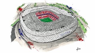 Drawing Allianz Arena Stadium home to Bayern Munich [upl. by Gratianna]