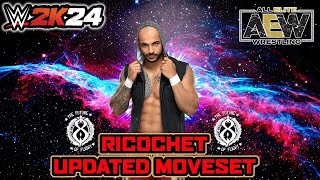 WWE 2K24 Ricochet AEW Updated Moveset  Superstar Settings [upl. by Belldas]