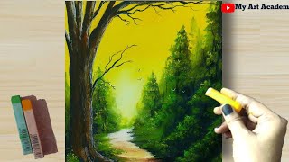 Soft Pastel Drawing  Creative way Blending technique Realistic Forest Landscape step by step [upl. by Atonsah468]