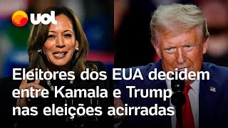 Cidadãos dos EUA decidem entre Kamala Harris e Donald Trump em eleição acirrada [upl. by Aia]