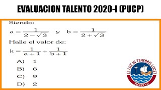 EXAMEN DE ADMISIÓN CATÓLICA PUCP TALENTO 2020 1 ALGEBRA [upl. by Akenahc]